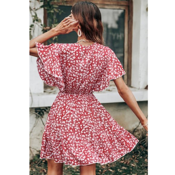 Ditsy Floral Butterfly Sleeve Dress - Picture 2 of 4